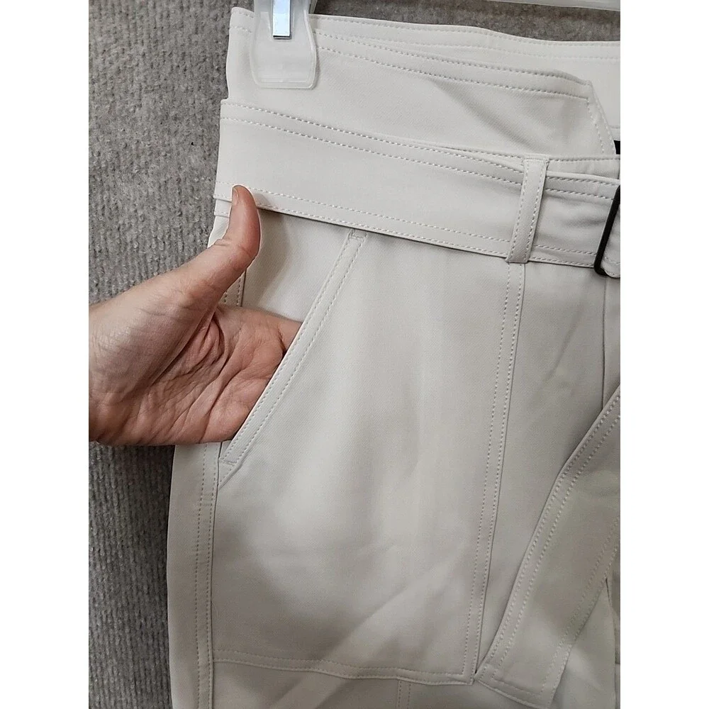 Banana Republic Refined Utility Pants Womens 6 Cream White Belted Stretch
